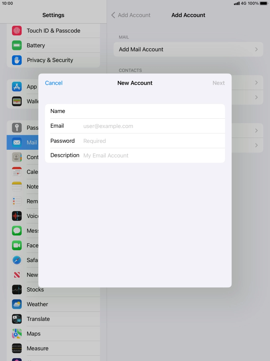 Press Email and key in your email address.