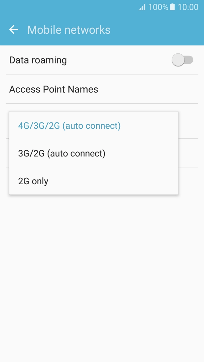 Press the required network mode.