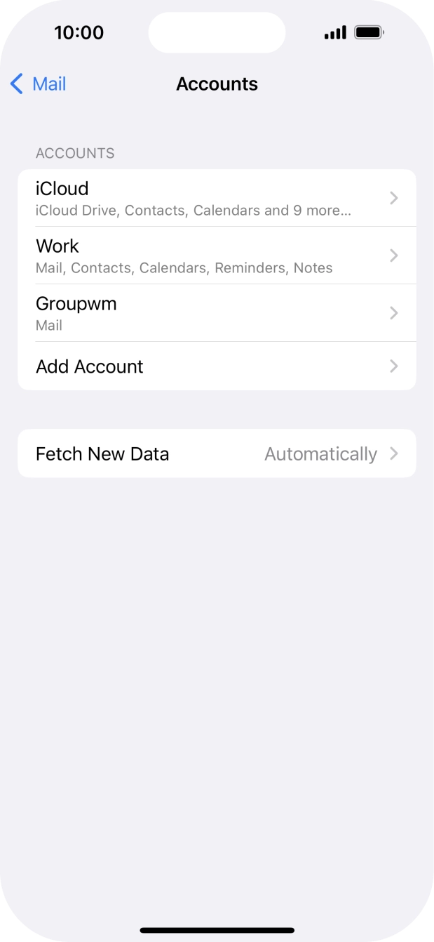 Press the name of the email account you've just set up. Press the name of the email account you've just set up.