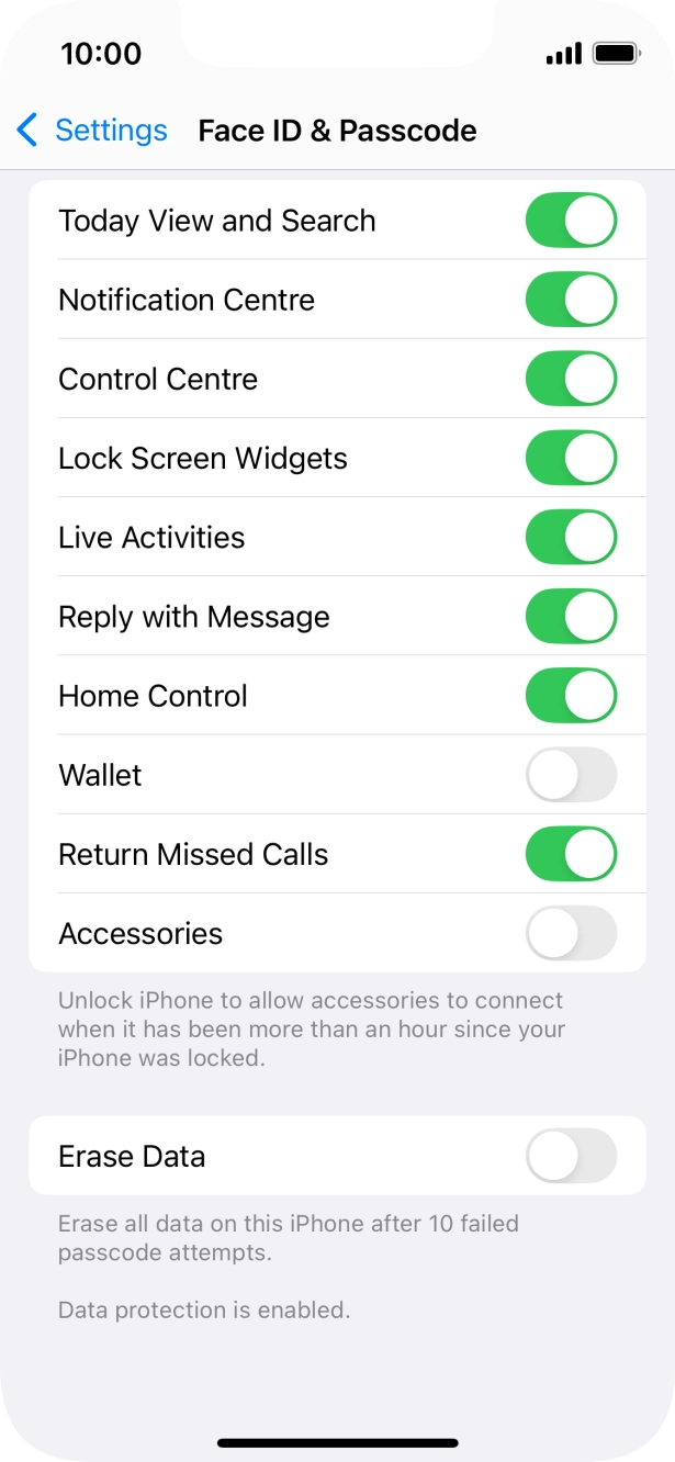 Press the indicator next to 'Erase Data' to turn the function on or off. Press the indicator next to 'Erase Data' to turn the function on or off.