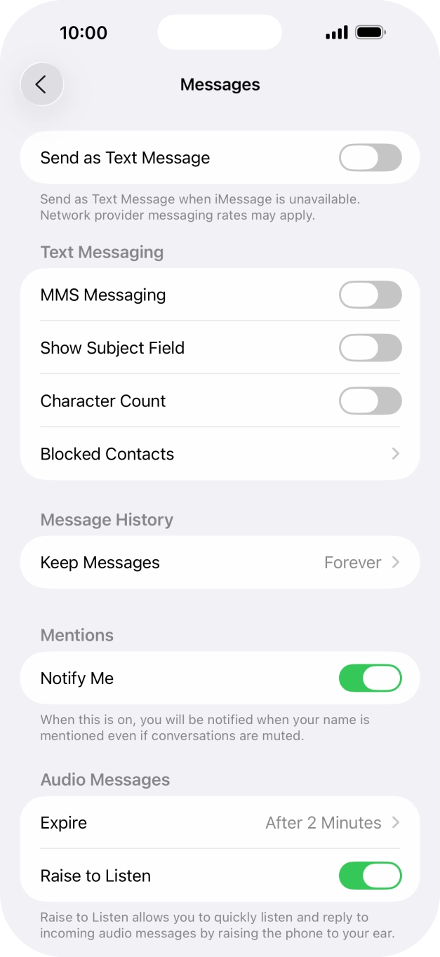 Press the indicator next to 'Send as Text Message' to turn the function on or off.