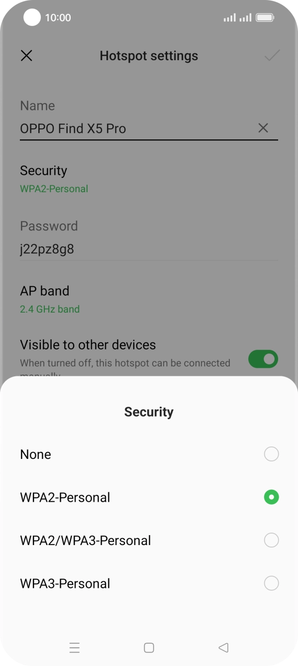 Press WPA3-Personal to password protect your WiFi hotspot. Press WPA3-Personal to password protect your WiFi hotspot.