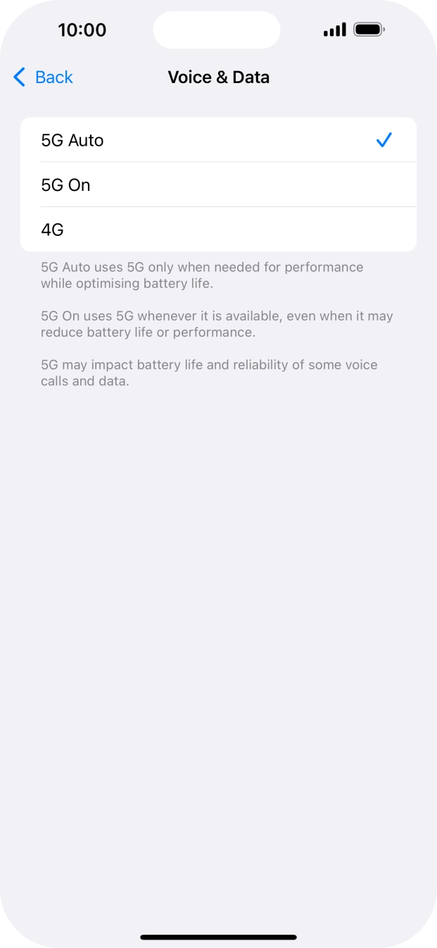 To turn on automatic switch between 5G and 4G, press 5G Auto.