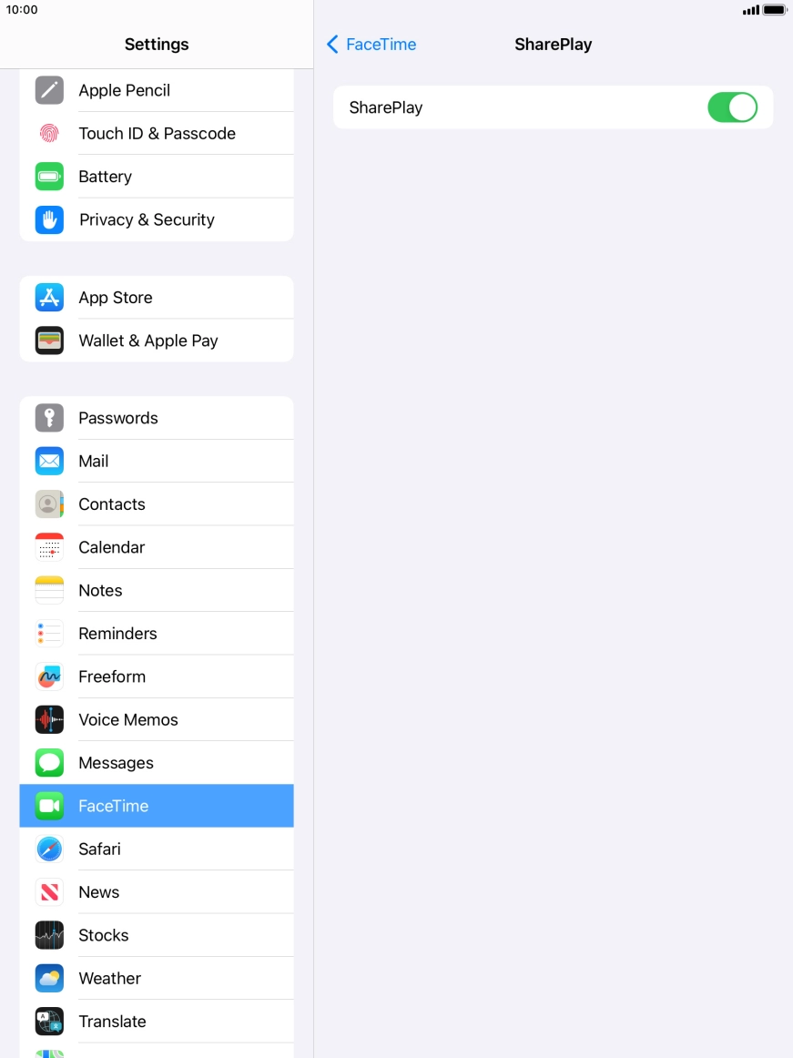Press the indicator next to 'SharePlay' to turn the function on or off.