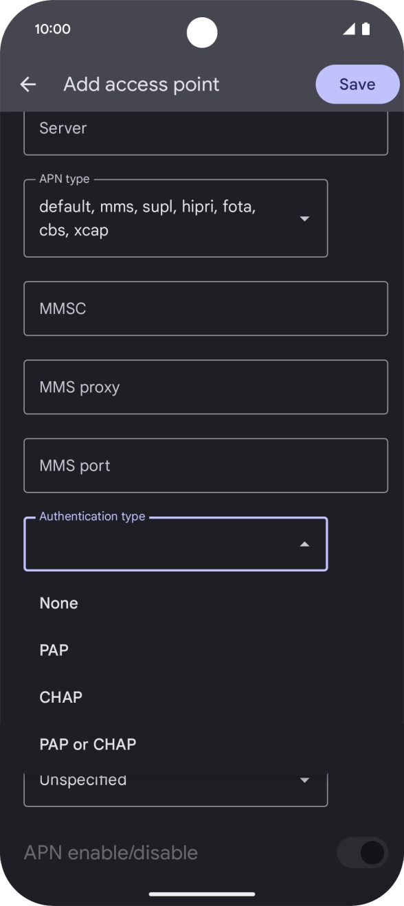 Press the required setting.