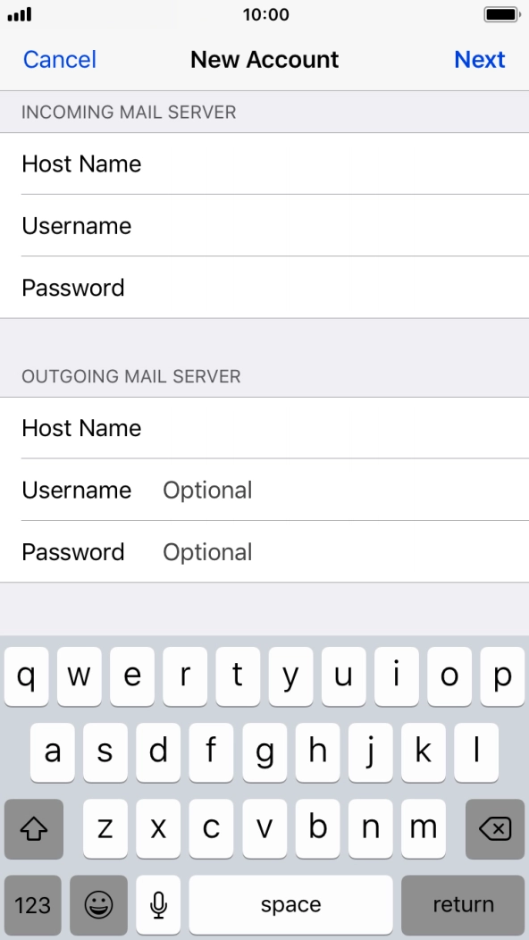 Press Username and key in the username for your email account. Press Username and key in the username for your email account.