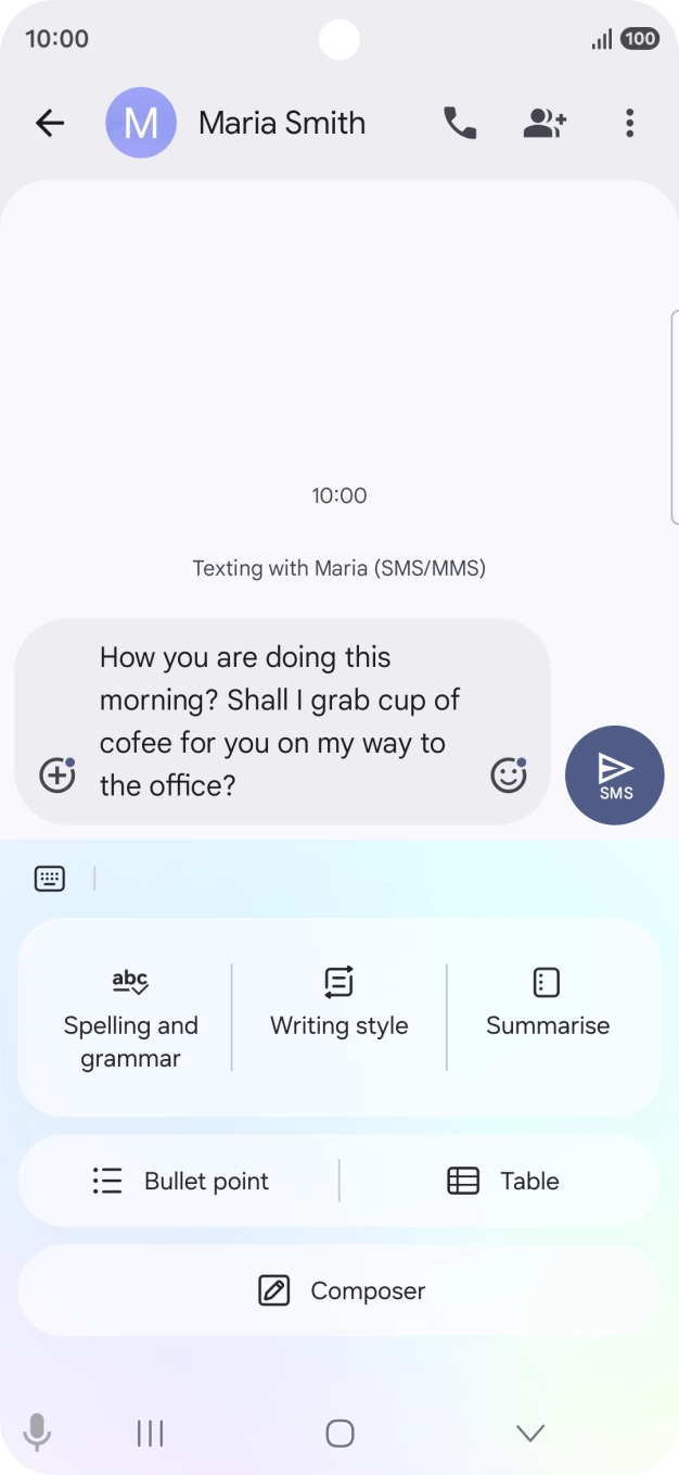 To check your text for grammatical and spelling errors, press Spelling and grammar and follow the instructions on the screen to use the function. To check your text for grammatical and spelling errors, press Spelling and grammar and follow the instructions on the screen to use the function.