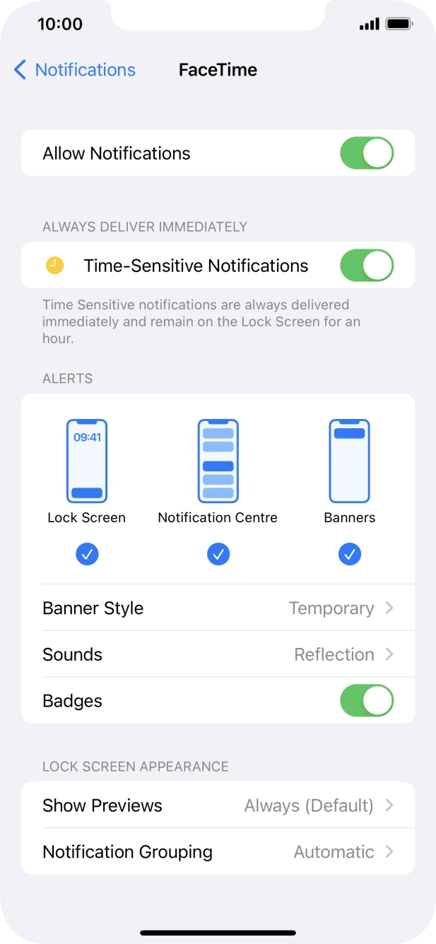 Press the indicator next to 'Allow Notifications' to turn notifications for the selected application on or off. Press the indicator next to 'Allow Notifications' to turn notifications for the selected application on or off.
