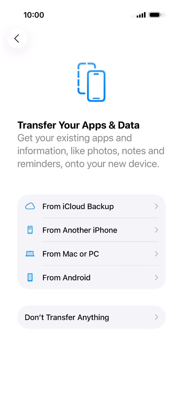 Press Don't Transfer Anything and follow the instructions on the screen to finish the activation. Press Don't Transfer Anything and follow the instructions on the screen to finish the activation.