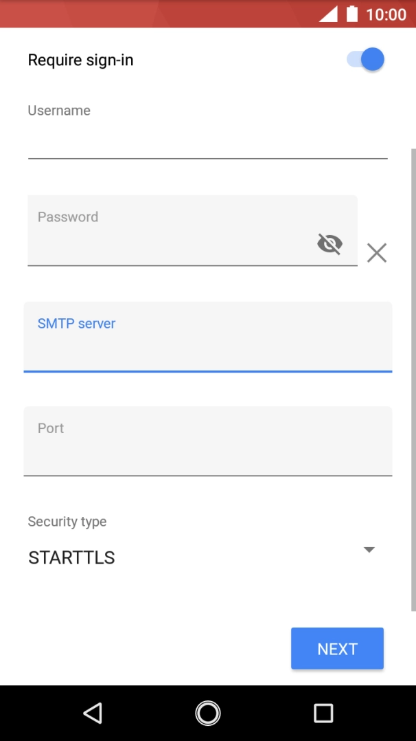Press the field below 'Port' and key in 25. Press the field below 'Port' and key in 25.