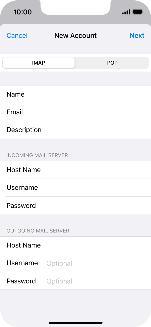 Press Username and key in the username for your email account. Press Username and key in the username for your email account.