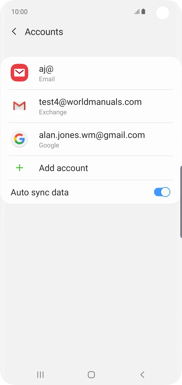 Press the indicator next to 'Auto sync data' to turn the function on or off. Press the indicator next to 'Auto sync data' to turn the function on or off.