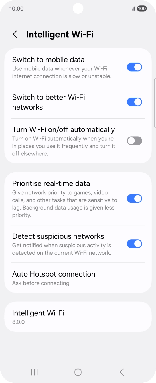 Press the indicator next to 'Switch to mobile data' to turn the function on or off. Press the indicator next to 'Switch to mobile data' to turn the function on or off.