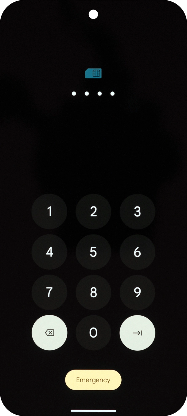 If you're asked to key in your SIM PIN, do so and press arrow right. The default SIM PIN is 0000.