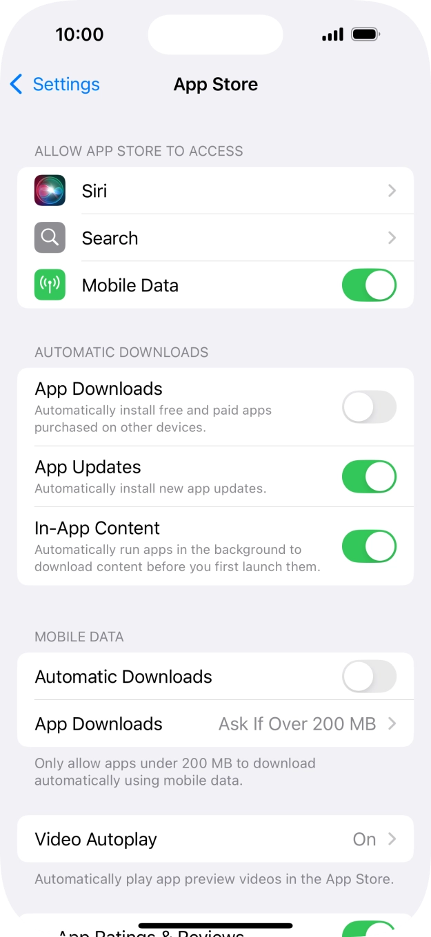 Press the indicator next to 'App Downloads' to turn the function on or off. Press the indicator next to 'App Downloads' to turn the function on or off.
