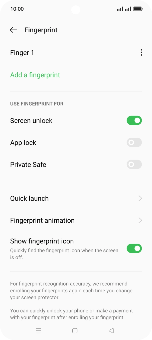 Press the menu icon next to the required fingerprint. Press the menu icon next to the required fingerprint.