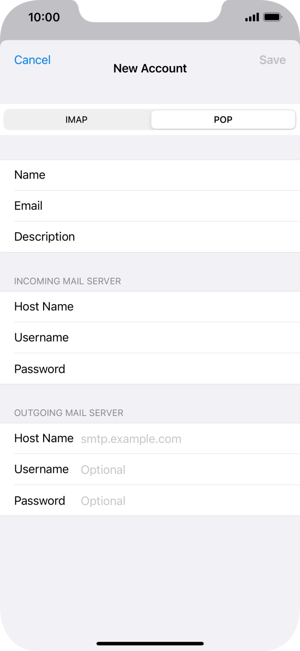 Press Host Name and key in the name of your email provider's outgoing server. Press Host Name and key in the name of your email provider's outgoing server.