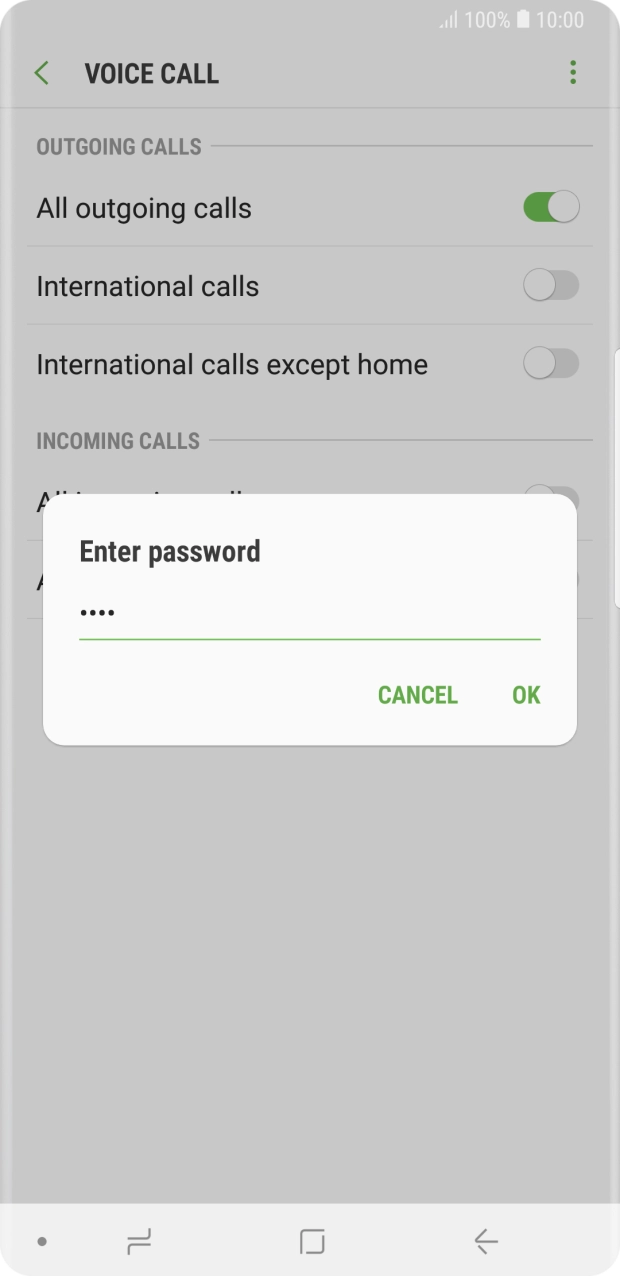 Key in your barring password and press OK.
