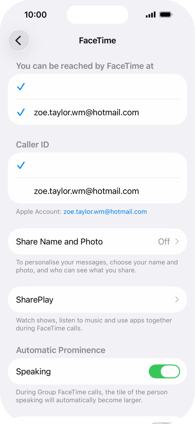 Press the required setting below 'You can be reached by FaceTime at'. Press the required setting below 'You can be reached by FaceTime at'.