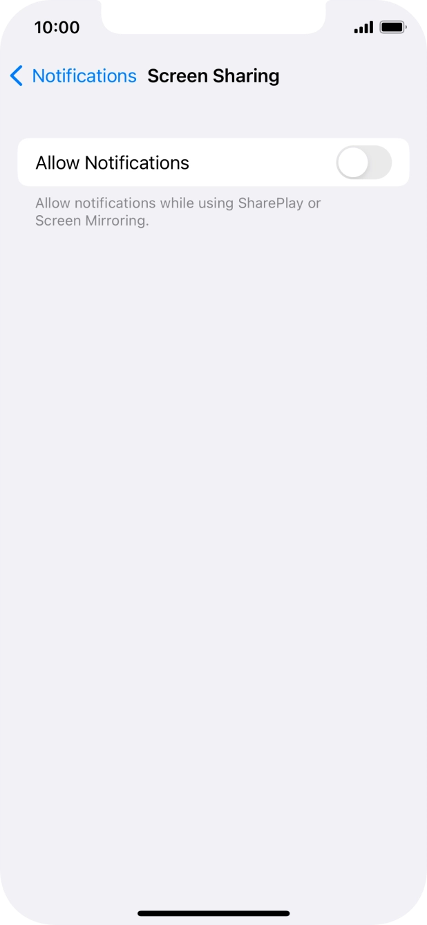 Press the indicator next to 'Allow Notifications' to turn the function on or off. Press the indicator next to 'Allow Notifications' to turn the function on or off.
