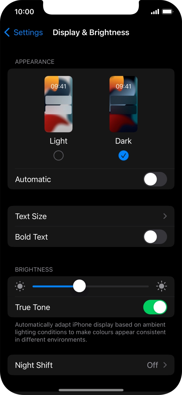 Press the indicator next to 'Automatic' to turn the function on or off. Press the indicator next to 'Automatic' to turn the function on or off.