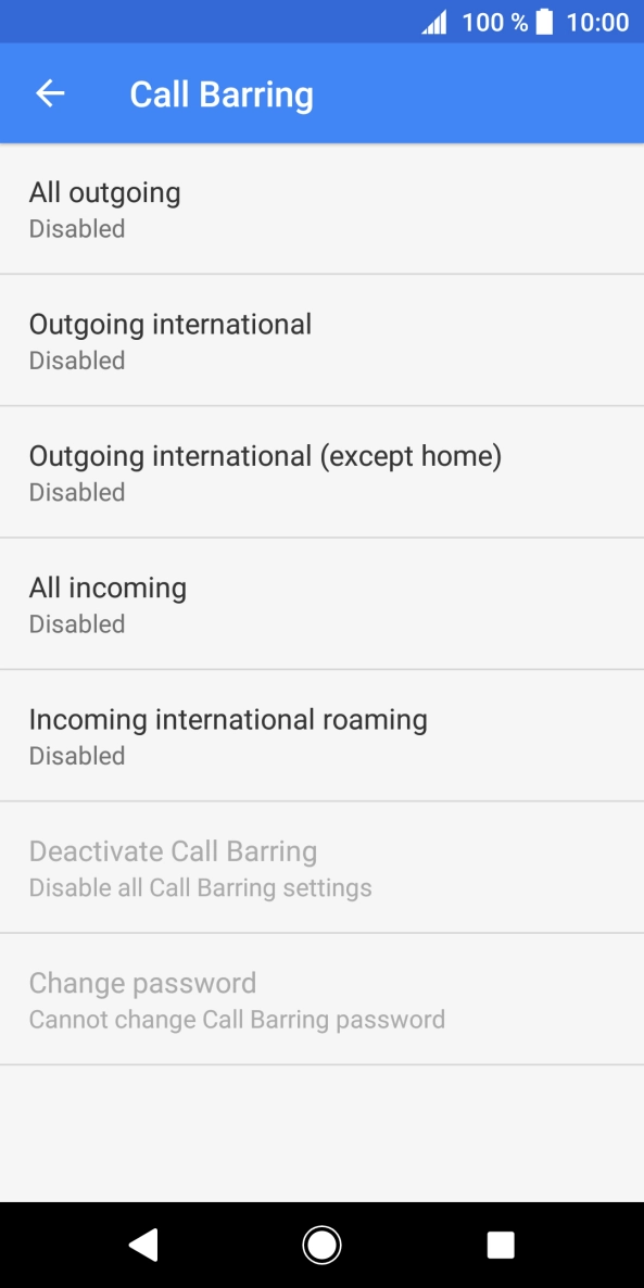Press the required barring type. Press the required barring type.