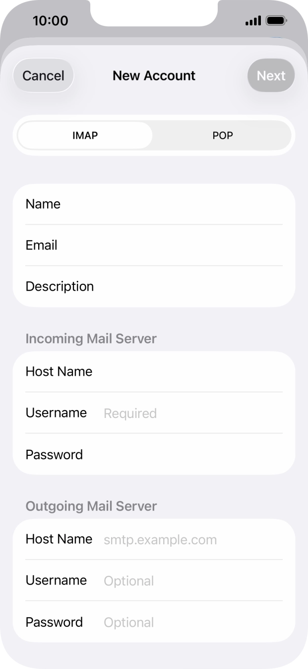 Press Username and key in the username for your email account. Press Username and key in the username for your email account.