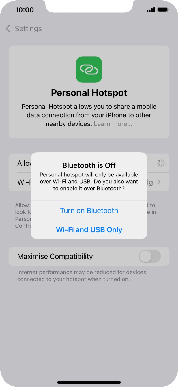 If WiFi is turned on, press Wi-Fi and USB Only.