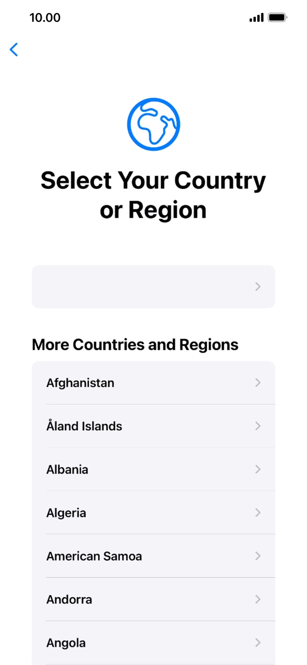 Press the required country or area. Press the required country or area.