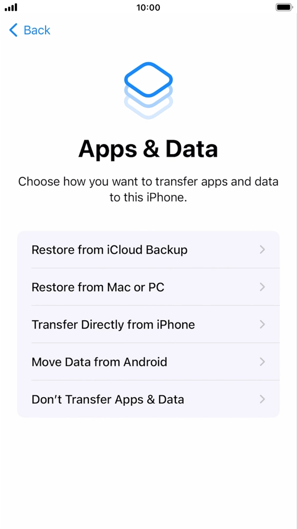 Press Don't Transfer Apps & Data and follow the instructions on the screen to finish the activation. Press Don't Transfer Apps & Data and follow the instructions on the screen to finish the activation.