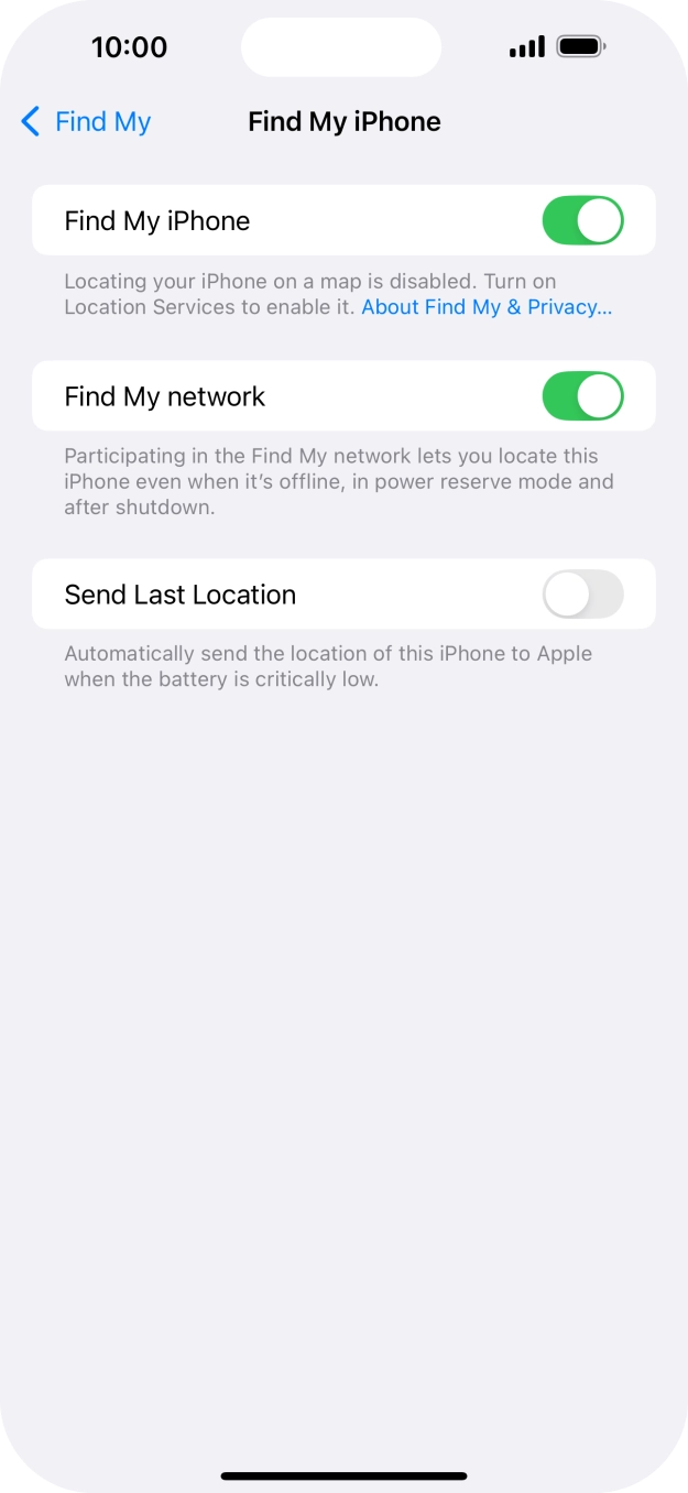Press the indicator next to 'Find My network' to turn the function on or off. If you turn on the function, you need to follow the instructions on the screen to finish the activation.