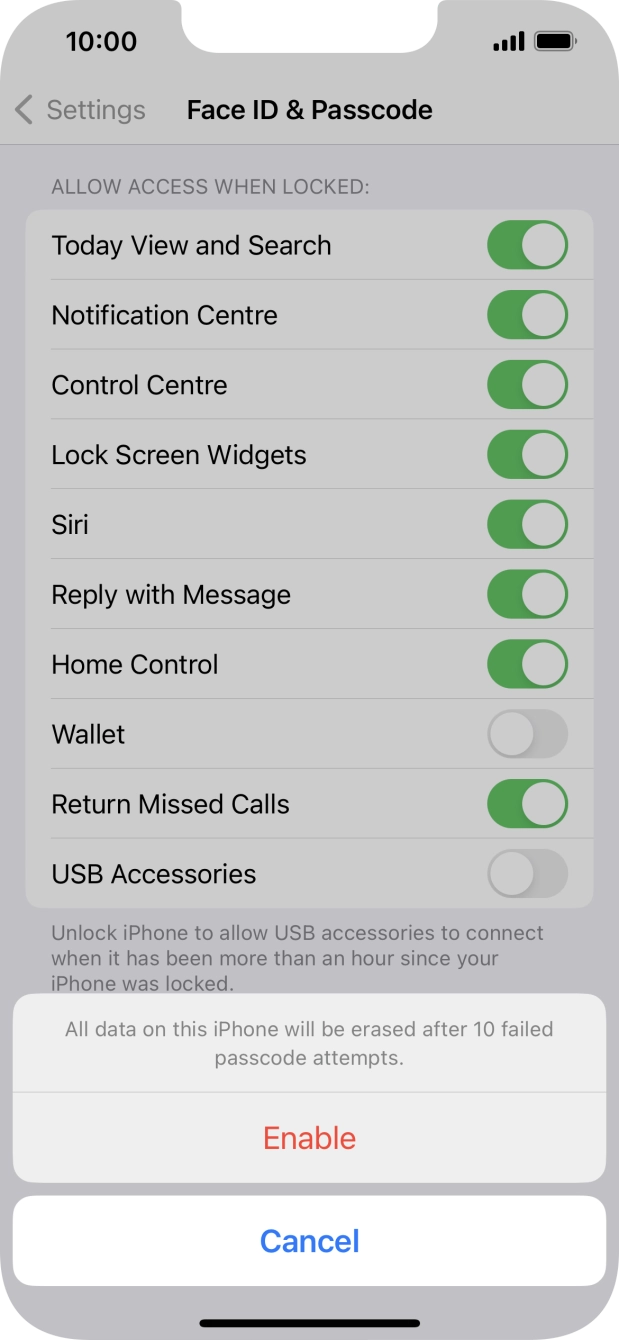 If you turn on the function, press Enable. If you turn on the function, press Enable.