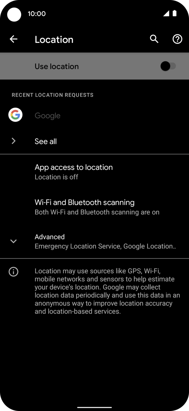 Press the indicator next to 'Use location' to turn the function on or off. Press the indicator next to 'Use location' to turn the function on or off.