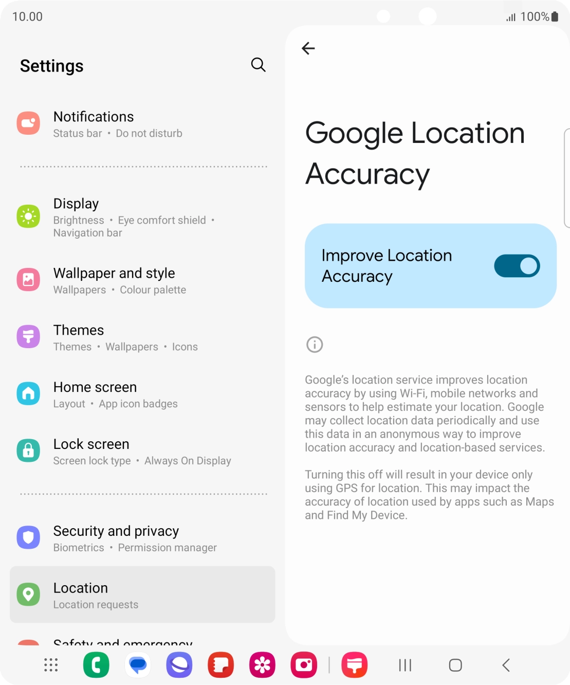 If you press the indicator next to 'Improve Location Accuracy' to turn off the function, your phone can find your exact position using the GPS satellites but it may take longer as there is no access to supplementary information from the mobile network or nearby WiFi networks. If you press the indicator next to 'Improve Location Accuracy' to turn off the function, your phone can find your exact position using the GPS satellites but it may take longer as there is no access to supplementary information from the mobile network or nearby WiFi networks.