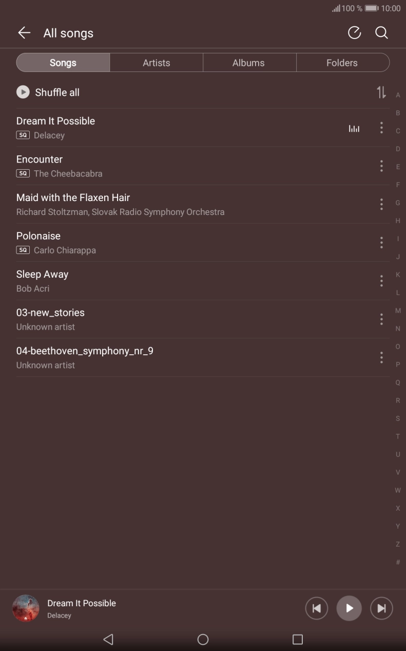 Press the required category and go to the required audio file.
