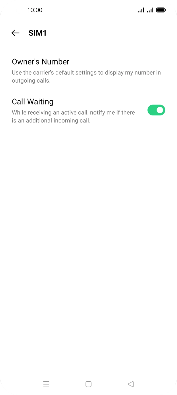 Press the indicator next to 'Call Waiting' to turn the function on or off.