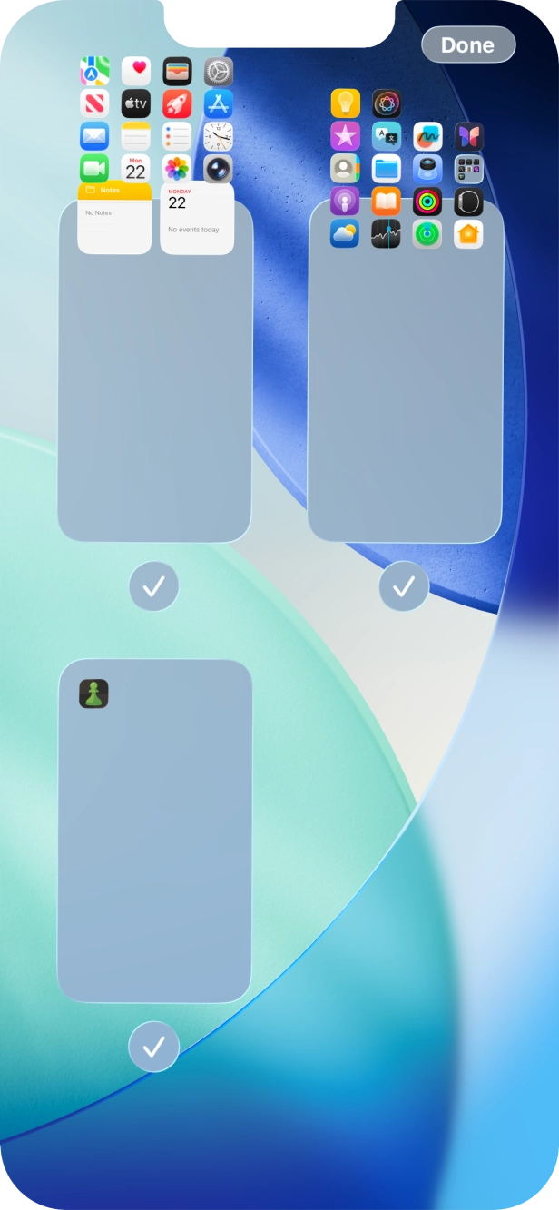 Press the field below the required home screen page to turn page view on or off.