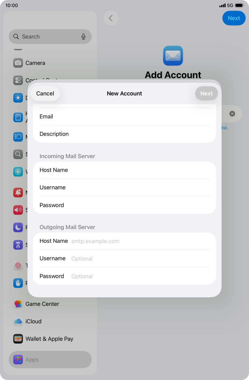Press Host Name and key in the name of your email provider's outgoing server. Press Host Name and key in the name of your email provider's outgoing server.