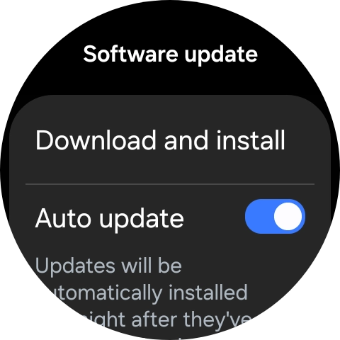 Press Download and install. If a new software version is available, it's displayed. Follow the instructions on the screen to update the smartwatch software.