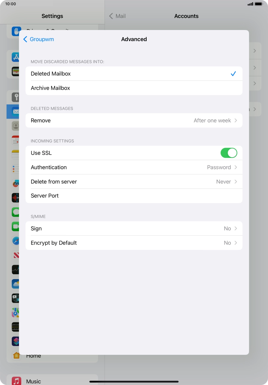 Press the indicator next to 'Use SSL' to turn off the function.