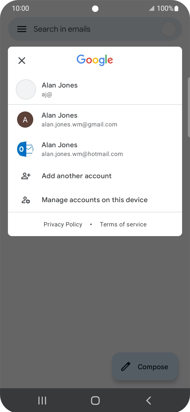 Press the required email account.