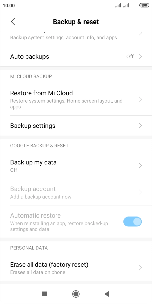 Press Erase all data (factory reset).