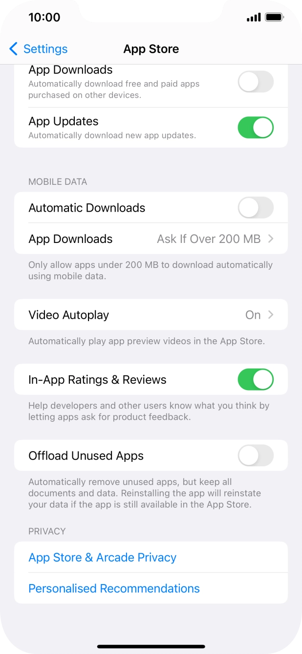 Press the indicator next to 'Offload Unused Apps' to turn the function on or off. Press the indicator next to 'Offload Unused Apps' to turn the function on or off.