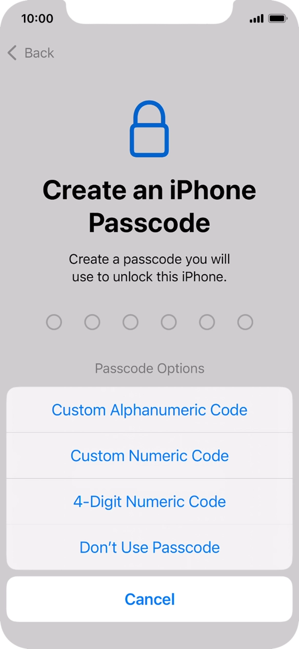 Follow the instructions on the screen to turn on the lock code or press Don't Use Passcode. Follow the instructions on the screen to turn on the lock code or press Don't Use Passcode.