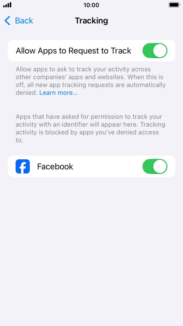 Press the indicator next to 'Allow Apps to Request to Track' to turn the function on or off.