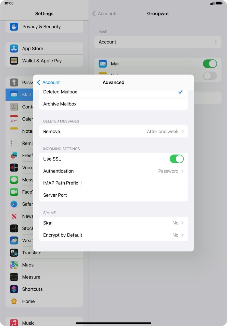 Press the indicator next to 'Use SSL' to turn off the function.