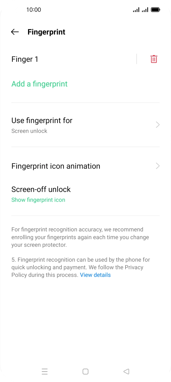 Press the delete icon next to the required fingerprints. Press the delete icon next to the required fingerprints.