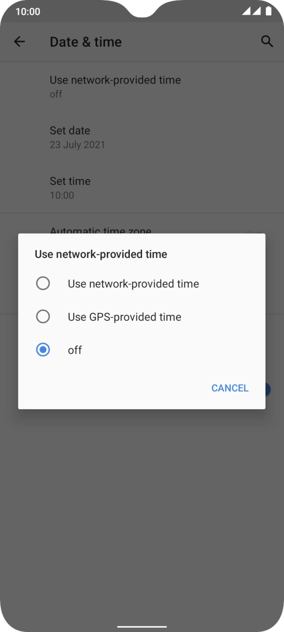 Press Use network-provided time to turn on the function.