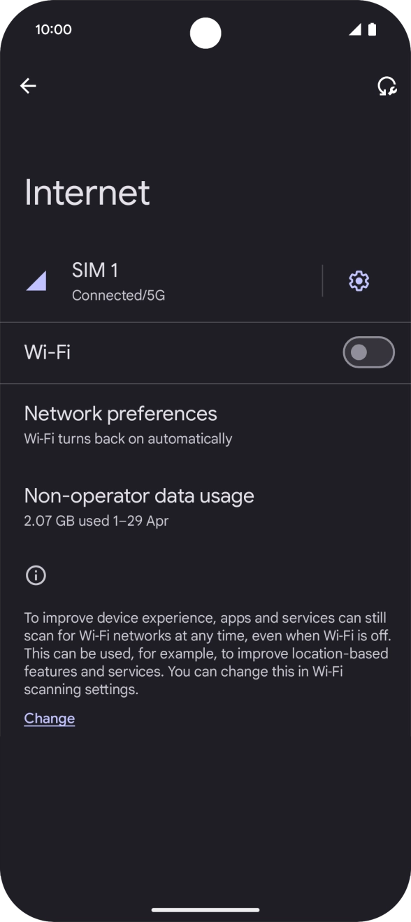 Press the indicator next to 'Wi-Fi' to turn on the function.