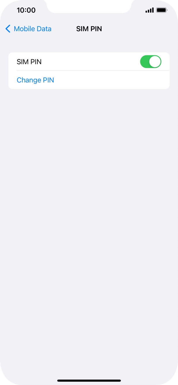 Press the indicator next to 'SIM PIN' to turn the function on or off.